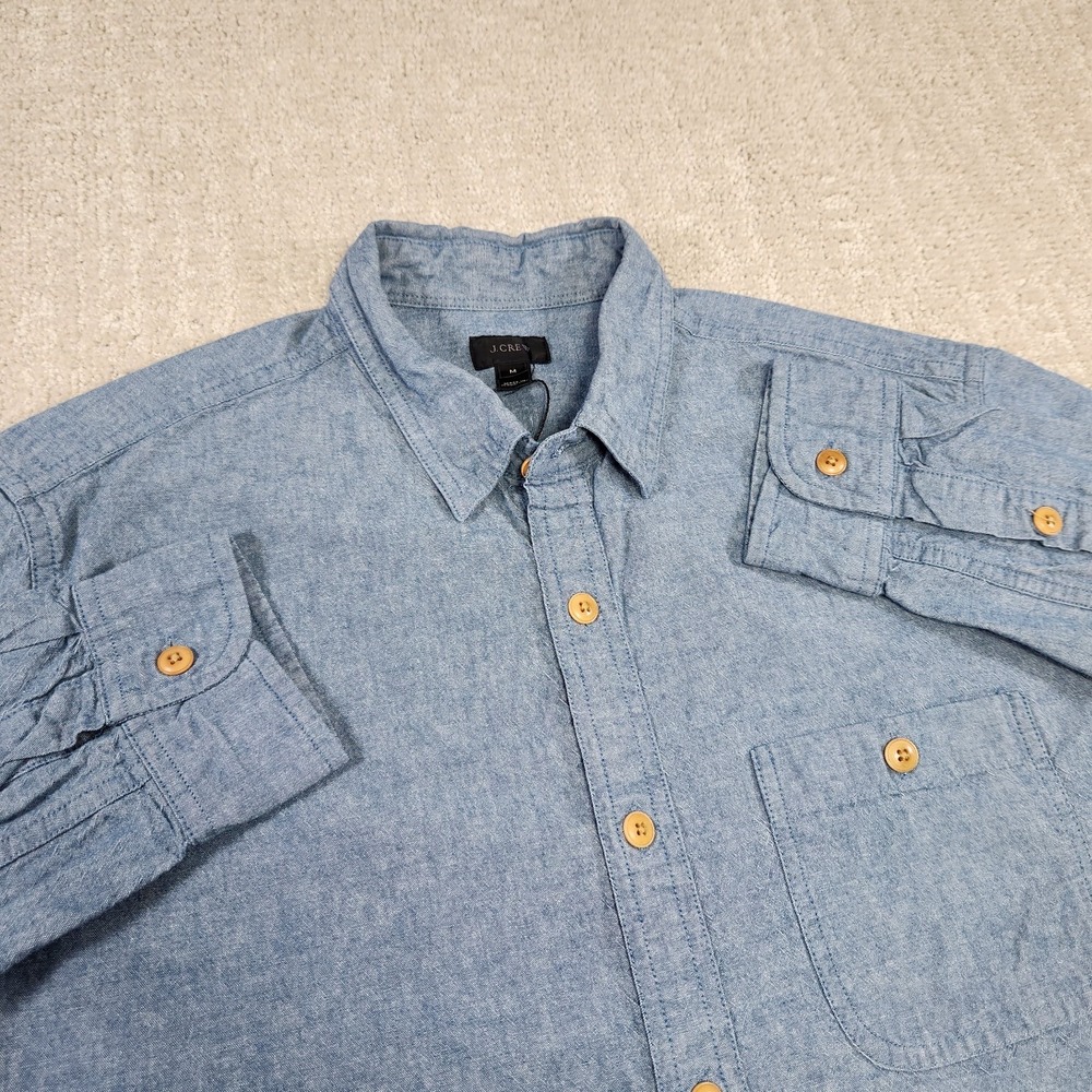J Crew Chambray Shirt Men Medium Blue Cotton Button Up Lightweight Denim Pocket